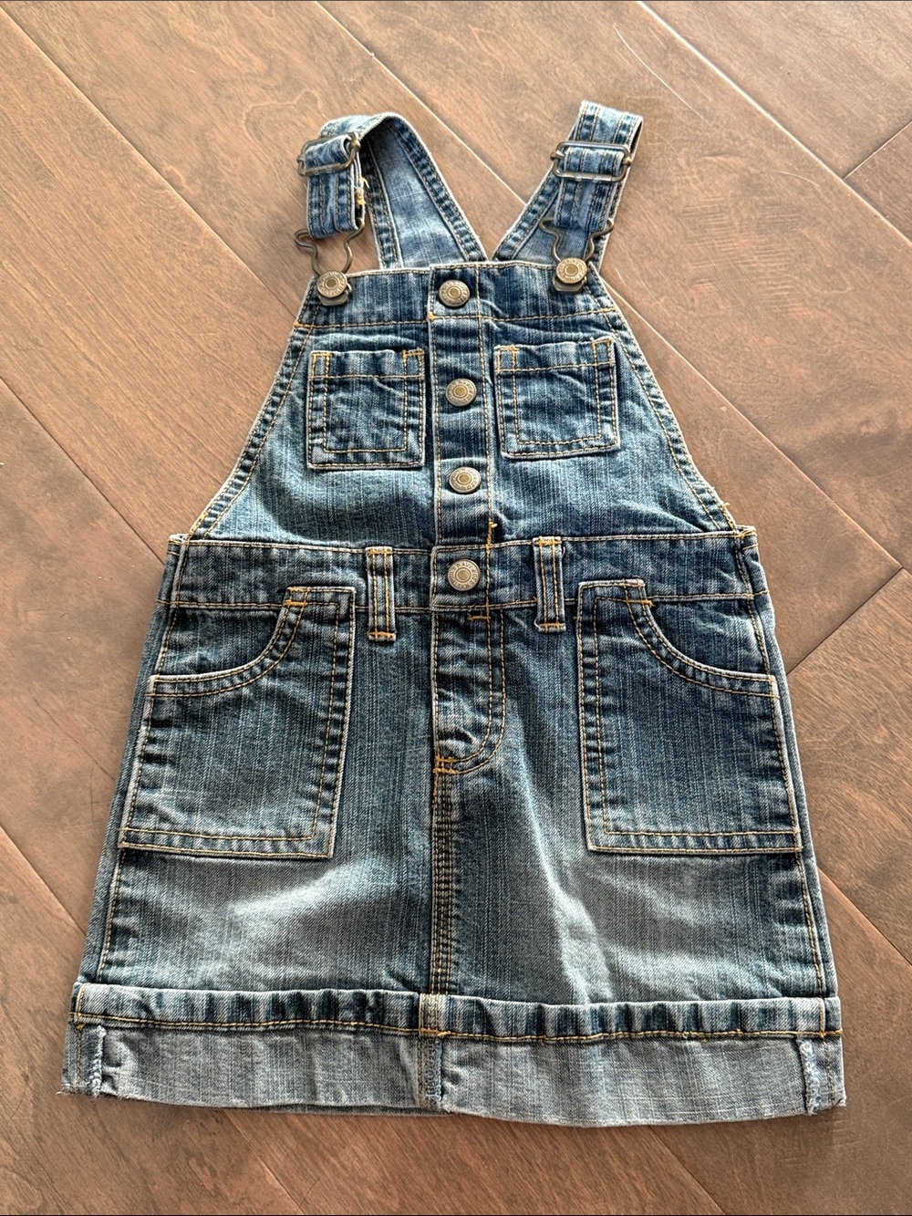 Vintage Old Navy Blue Denim Kids Overall Dress with Front Pockets